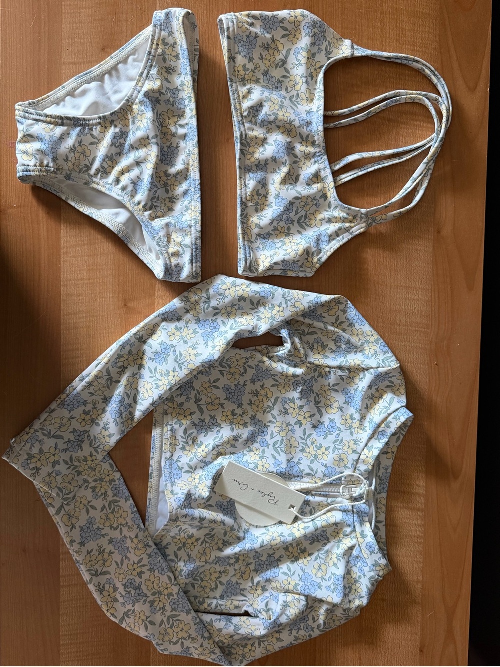 Floral Long Sleeve Swim Set - Blue & Yellow